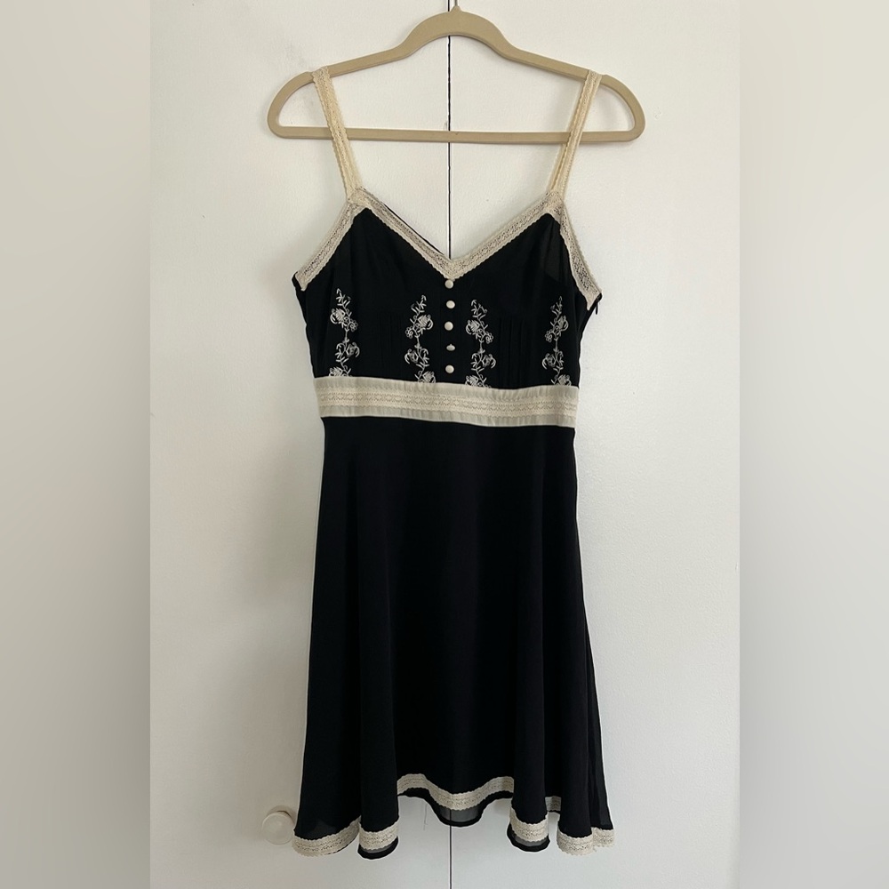 Forever 21 Black and Cream Embellished Babydoll Mini Dress